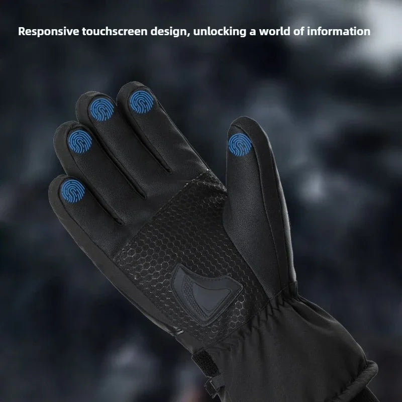Men's Winter Riding Ski Heated Gloves Touchscreen 10 Finger 5000mAh Electric Heating 3 Temp Levels Outdoor Sports Thermal Gloves