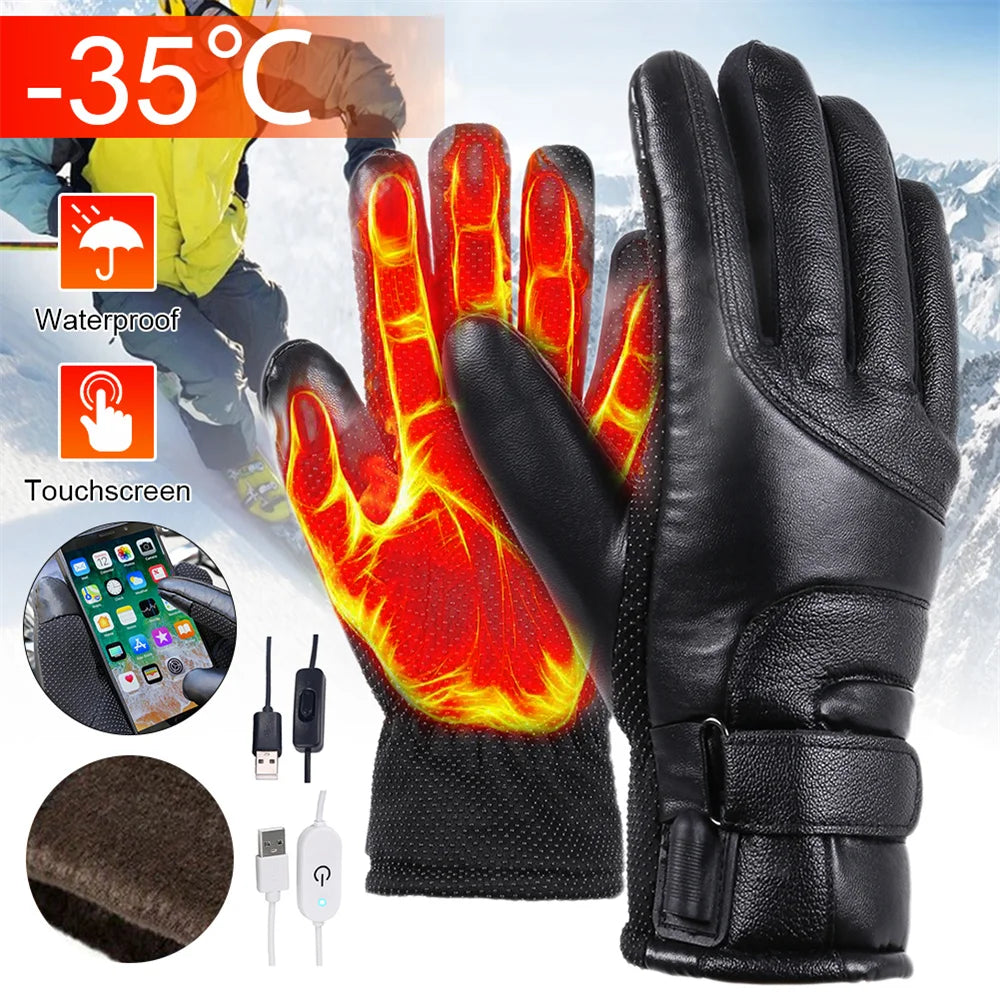 Winter Cycling Electric Heated Gloves Waterproof Windproof Touch Screen USB Powered Heated Warm Gloves for Men Women Moto E-bike