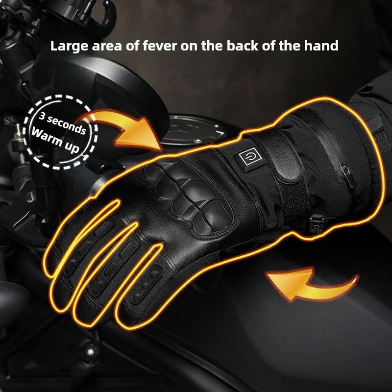 Men's Winter Riding Ski Heated Gloves Touchscreen 10 Finger 5000mAh Electric Heating 3 Temp Levels Outdoor Sports Thermal Gloves