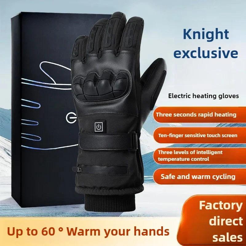 Men's Winter Riding Ski Heated Gloves Touchscreen 10 Finger 5000mAh Electric Heating 3 Temp Levels Outdoor Sports Thermal Gloves