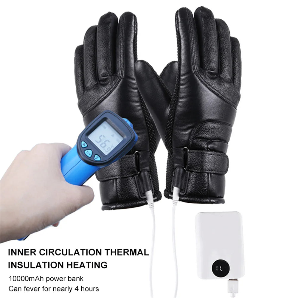 Winter Cycling Electric Heated Gloves Waterproof Windproof Touch Screen USB Powered Heated Warm Gloves for Men Women Moto E-bike