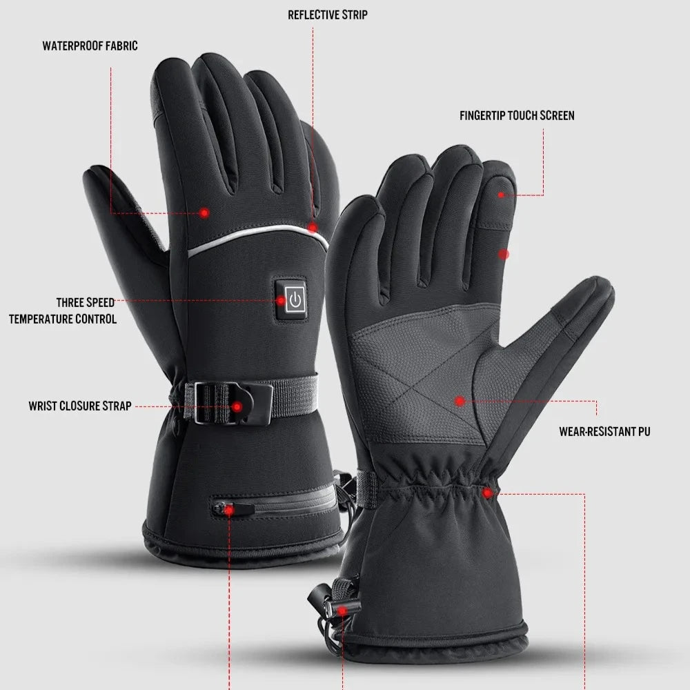 Heated Gloves Winter Warm Cycling Gloves Winter Warm Waterproof Heating Thermal Gloves ﻿Without Battery
